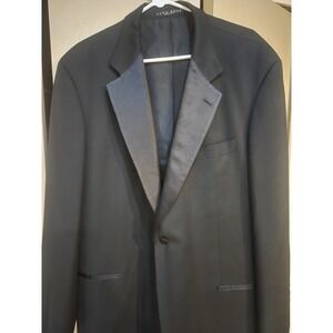 Vintage Hugo Boss Mens Tuxedo Suit 46L 40x31 Black Virgin Wool Peak Lapel USA